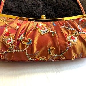 Gorgeous Cato Butterscotch Satin and Bejeweled Handbag